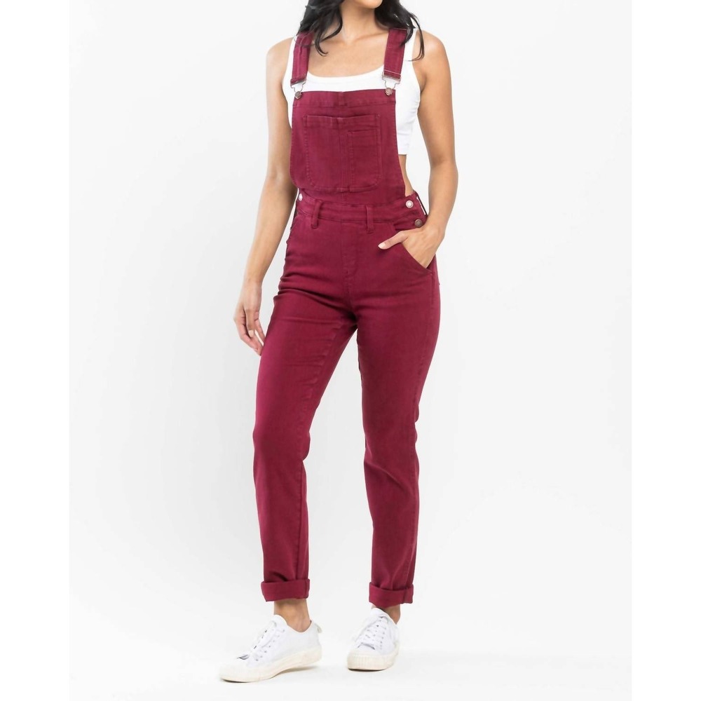 Judy Blue Burgundy Slim Fit Denim Bib Overalls Wine Red Size M Utility Fall